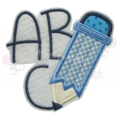 ABC mit Stift in blau Applikation Aufbügler