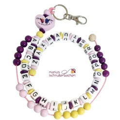 ABC-Rechenkette mit Motivherz " Ich bin ein Schulkind" in Rosa, Purpurlila, Pastellgelb