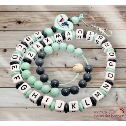 ABC-Rechenkette mit Motivherz "Ich bin ein Schulkind" in Mint und Grau