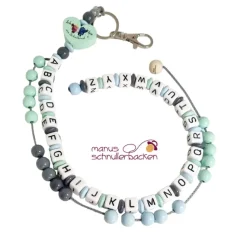 ABC-Rechenkette mit Motivherz "Ich bin ein Schulkind" in Grau, Mint, Hellblau