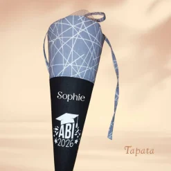 Abi 2026 Abschlusstüte, Geschenk zum Abitur personalisierbar - Grau Querstreifen