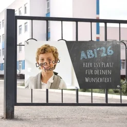 Abitur Banner - 100 x 50 cm | ABI Abschluss - Tafel-Design - personalisierbar mit Foto und Wunschtext