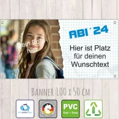 Abitur Banner - 100 x 50 cm | ABI Abschluss - personalisierbar mit Foto und Wunschtext