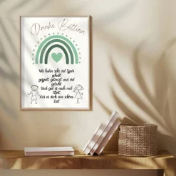 Abschiedsgeschenk Erzieherin personalisiert Herz grün | Poster Urkunde | Geschenk Kindergarten Danke Regenbogen