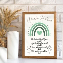 Abschiedsgeschenk Erzieherin personalisiert Herz grün | Poster Urkunde | Geschenk Kindergarten Danke Regenbogen