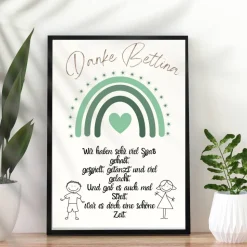 Abschiedsgeschenk Erzieherin personalisiert Herz grün | Poster Urkunde | Geschenk Kindergarten Danke Regenbogen