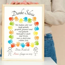 Abschiedsgeschenk Erzieherin personalisiert Hände bunt | Poster Urkunde | Geschenk Kindergarten Danke