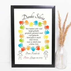 Abschiedsgeschenk Erzieherin personalisiert Hände bunt | Poster Urkunde | Geschenk Kindergarten Danke
