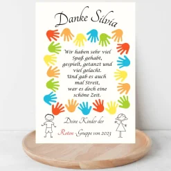 Abschiedsgeschenk Erzieherin personalisiert Hände bunt | Poster Urkunde | Geschenk Kindergarten Danke