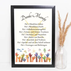 Abschiedsgeschenk Erzieherin personalisiert Hände bunt | Poster Urkunde | Geschenk Kindergarten Danke
