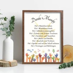 Abschiedsgeschenk Erzieherin personalisiert Hände bunt | Poster Urkunde | Geschenk Kindergarten Danke