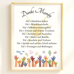 Abschiedsgeschenk Erzieherin personalisiert Hände bunt | Poster Urkunde | Geschenk Kindergarten Danke