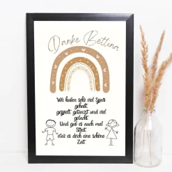 Abschiedsgeschenk Erzieherin personalisiert Herz braun | Poster Urkunde | Geschenk Kindergarten Danke Regenbogen