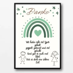 Abschiedsgeschenk Erzieherin Danke Regenbogen grün | Poster Urkunde | Geschenk Kindergarten Erzieher
