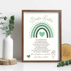 Abschiedsgeschenk Erzieherin personalisiert Herz grün | Poster Urkunde | Geschenk Kindergarten Danke Regenbogen