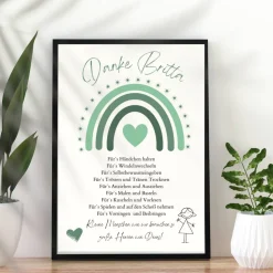 Abschiedsgeschenk Erzieherin personalisiert Herz grün | Poster Urkunde | Geschenk Kindergarten Danke Regenbogen
