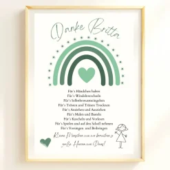 Abschiedsgeschenk Erzieherin personalisiert Herz grün | Poster Urkunde | Geschenk Kindergarten Danke Regenbogen
