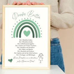 Abschiedsgeschenk Erzieherin personalisiert Herz grün | Poster Urkunde | Geschenk Kindergarten Danke Regenbogen