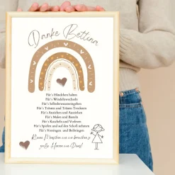 Abschiedsgeschenk Erzieherin personalisiert Herz grün | Poster Urkunde | Geschenk Kindergarten Danke Regenbogen