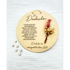 Abschiedsgeschenk für Erzieher & Erzieherinnen – gravierte Holzscheibe mit Trockenblumen