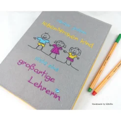Abschiedsgeschenk Grundschule, Geschenke für Lehrer, Notizbuch Filz mit Spruch, Abschiedsgeschenk Erzieherin
