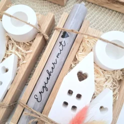 Abschiedsgeschenk Kindergarten KITA Erzieherin mit Herz Geschenkset Dankeschön Häuser / Lichthäuser Kerzenhalter Stern K