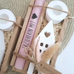 Abschiedsgeschenk Kindergarten KITA Erzieherin mit Herz Geschenkset Dankeschön Haus / Lichthaus Kerzenhalter rund Kerzen