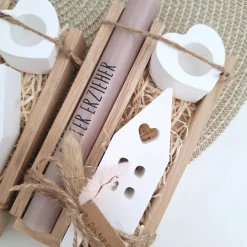 Abschiedsgeschenk Kindergarten KITA Erzieherin mit Herz Geschenkset Dankeschön Haus / Lichthaus Kerzenhalter Herz Kerzen