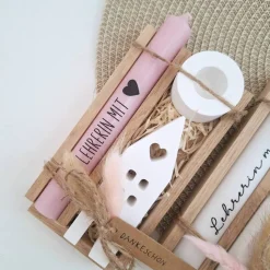 Abschiedsgeschenk Schule Lehrerin mit Herz Lehrer Geschenkset Dankeschön Haus / Lichthaus Kerzenhalter rund Kerzenset St