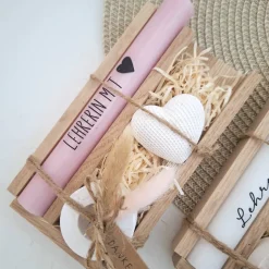 Abschiedsgeschenk Schule Lehrerin mit Herz Lehrer Dekoherz Kerzenhalter rund Geschenkset Dankeschön Kerzenset Stabkerze