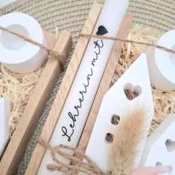 Abschiedsgeschenk Schule Lehrerin mit Herz Lehrer Geschenkset Dankeschön Häuser / Lichthäuser Kerzenhalter rund Kerzense