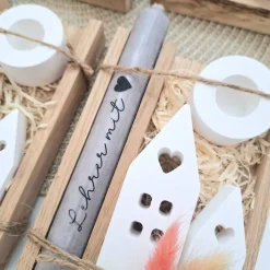 Abschiedsgeschenk Schule Lehrerin mit Herz Lehrer Geschenkset Dankeschön Häuser / Lichthäuser Kerzenhalter rund Kerzense