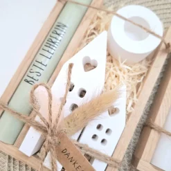 Abschiedsgeschenk Schule Lehrerin mit Herz Lehrer Geschenkset Dankeschön Häuser / Lichthäuser Kerzenhalter rund Kerzense