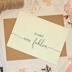 Abschiedskarte Kollege: Du wirst fehlen – Minimalistische Klappkarte mit Umschlag | Ruhestand, Rente, Jobwechsel