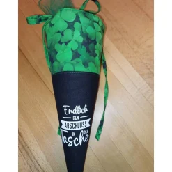 Abschlusstüte - Glückwunsch zum Schulabschluss personalisierbar Spruch Klee grün