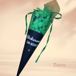 Abschlusstüte - Glückwunsch zum Schulabschluss personalisierbar mit Namen Kleeblatt grün