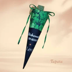 Abschlusstüte - Glückwunsch zum Schulabschluss personalisierbar mit Namen Kleeblatt grün