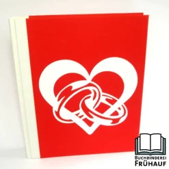 ABVERKAUF /// Hochzeitsalbum Herz mit verschlungenen Ringen – Fotoalbum rot weiß, Handarbeit