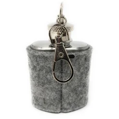 Abverkauf Mini Flachmann Edelstahl 30 ml + Hülle bestickt mit Stier aus Wollfilz