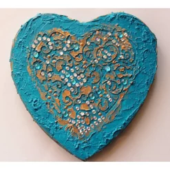 Acrylbild BAROCK IN TÜRKIS Herz Herzbild Valentinstag Geschenk Muttertag Acrylbild Collage Bild auf herzförmigem Keilrah