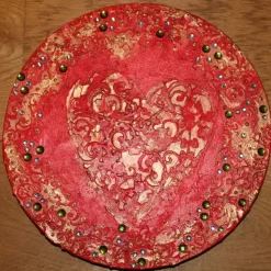 Acrylbild BAROCKHERZ Gemälde Malerei rundes Gemälde Geschenk rotes Bild abstrakte Kunst Acrylmalerei Herz