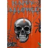 Acrylbild Collage HAPPY HALLOWEEN auf  Holzplatte Mixed Media Halloween-Deko  Totenkopf Fledermaus