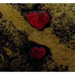 Acrylbild Collage VON HERZEN.... abstrakte Malerei in dunklen Farben mit leuchtenden Goldeffekten handgemaltes Unikat