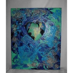 Acrylbild HERZ DES OZEANS Acrylmalerei Geschenk zu Valentinstag Muttertag abstraktes Herzbild Collage