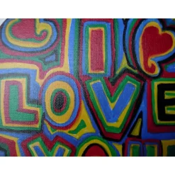 Acrylbild I LOVE YOU Herzbild zum Valentinstag Muttertag Collage Bild auf herzförmigem Keilrahmen