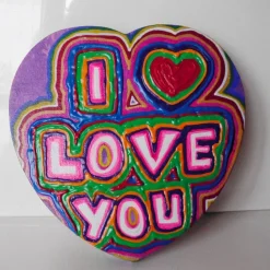 Acrylbild I LOVE YOU Herzbild zum Valentinstag Muttertag Collage Bild auf herzförmigem Keilrahmen