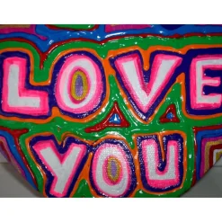 Acrylbild I LOVE YOU Herzbild zum Valentinstag Muttertag Collage Bild auf herzförmigem Keilrahmen