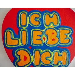 Acrylbild ICH LIEBE DICH Herzbild zum Valentinstag Muttertag Collage Bild auf herzförmigem Keilrahmen