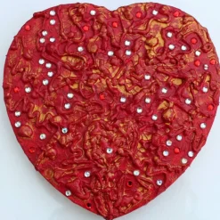 Acrylbild ROTES GLITZERHERZ Herz Herzbild Valentinstag Geschenk Muttertag Acrylbild Collage Bild auf herzförmigem Keilra