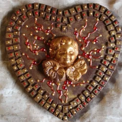 Acrylbild SCHUTZENGELCHEN Collage auf einem herzförmigen Keilrahmen Geschenk Muttertag Geburtstag Schutzengel